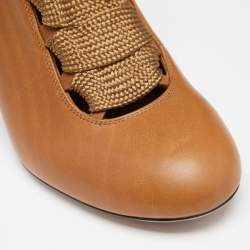 Pre Owned Chloe Brown Leather Harper Block Heel Ankle Boots Size 38