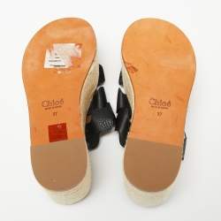 Chloe Black Suede Leather Espadrille Platform Slide Sandals Size 37