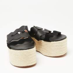 Chloe Black Suede Leather Espadrille Platform Slide Sandals Size 37