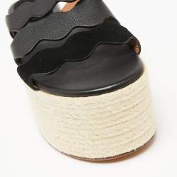 Chloe Black Suede Leather Espadrille Platform Slide Sandals Size 37