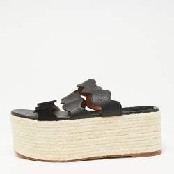 Chloe Black Suede Leather Espadrille Platform Slide Sandals Size 37