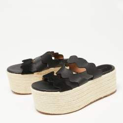 Chloe Black Suede Leather Espadrille Platform Slide Sandals Size 37