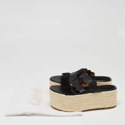 Chloe Black Suede Leather Espadrille Platform Slide Sandals Size 37