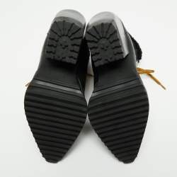 Pre Owned Chloe Black Leather And Woven Fabric Rylee Ankle Boots Size 38.5