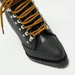 Pre Owned Chloe Black Leather And Woven Fabric Rylee Ankle Boots Size 38.5