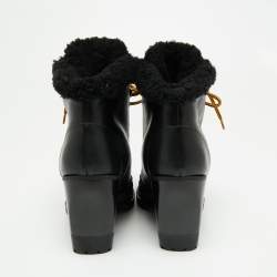 Pre Owned Chloe Black Leather And Woven Fabric Rylee Ankle Boots Size 38.5