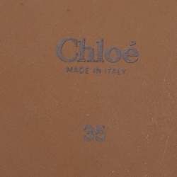 Pre Owned Chloe Brown Canvas Logo Ribbon Woody Flat Sandals Size 35