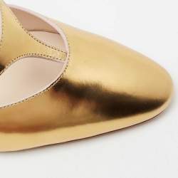 Pre Owned Chloe Gold Metallic Leather Block Heel Ankle-Strap Pumps Size 37