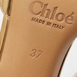 Pre Owned Chloe Gold Metallic Leather Block Heel Ankle-Strap Pumps Size 37
