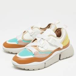 Pre Owned Chloe Multicolor Leather, Mesh and Suede Sonnie Low-Top Sneakers Size 37