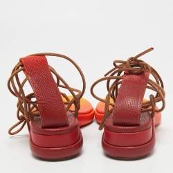 Chloe Multicolor Lizard Embossed Leather Thong Flat Ankle Wrap Sandals Size 36