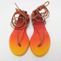 Chloe Multicolor Lizard Embossed Leather Thong Flat Ankle Wrap Sandals Size 36