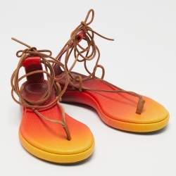 Chloe Multicolor Lizard Embossed Leather Thong Flat Ankle Wrap Sandals Size 36