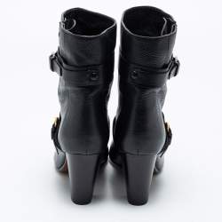 Pre Owned Chloe Black Leather Mid-Calf Buckle Boots Size 39