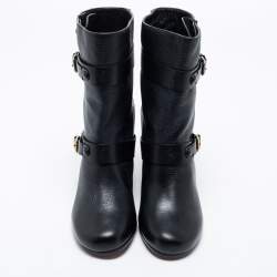 Pre Owned Chloe Black Leather Mid-Calf Buckle Boots Size 39