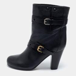 Pre Owned Chloe Black Leather Mid-Calf Buckle Boots Size 39
