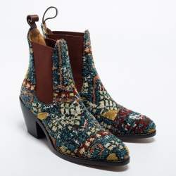 Pre Owned Chloe Multicolor Tweed Chelsea Ankle Length Boots Size 38