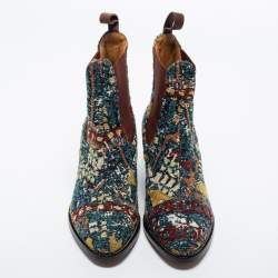 Pre Owned Chloe Multicolor Tweed Chelsea Ankle Length Boots Size 38
