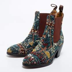 Pre Owned Chloe Multicolor Tweed Chelsea Ankle Length Boots Size 38
