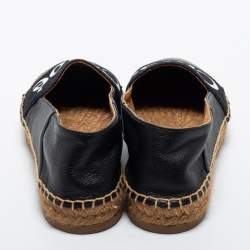 Pre Owned Chloe Black Leather and Logo Canvas Woody Espadrille Flats Size 39