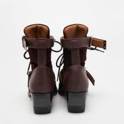 Pre Owned Chloe Burgundy Leather and Suede Rylee Ankle Boots Size 36.5