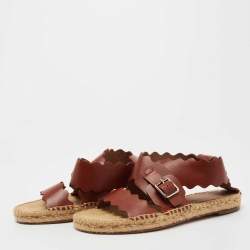 Pre Owned Chloe Brown Leather Espadrille Sandals Size 37