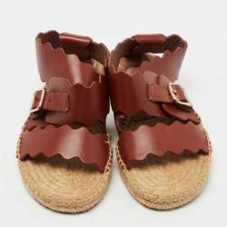 Pre Owned Chloe Brown Leather Espadrille Sandals Size 37