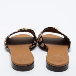 Pre Owned Chloe Tricolor Leather and Animal Print Calf Hair Flat Slides Size 42