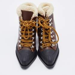 Pre Owned Chloe Brown/Black Leather and Rubber Rylee Ankle Boots Size 35