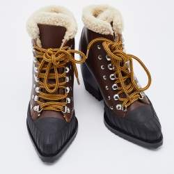 Pre Owned Chloe Brown/Black Leather and Rubber Rylee Ankle Boots Size 35
