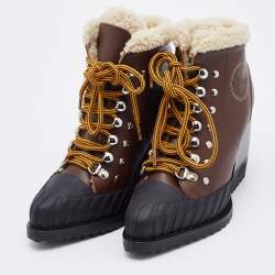 Pre Owned Chloe Brown/Black Leather and Rubber Rylee Ankle Boots Size 35