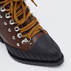 Pre Owned Chloe Brown/Black Leather and Rubber Rylee Ankle Boots Size 35