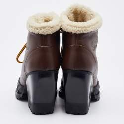 Pre Owned Chloe Brown/Black Leather and Rubber Rylee Ankle Boots Size 35