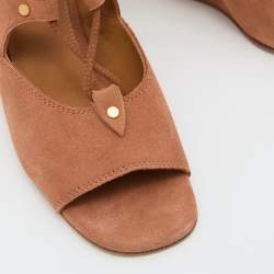 Chloe Brown Suede Caged Tie Up Ghillie Wedge Sandals Size 36