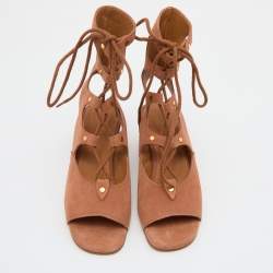 Chloe Brown Suede Caged Tie Up Ghillie Wedge Sandals Size 36
