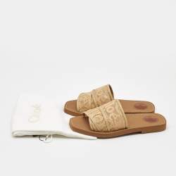 Chloe Beige Lace Woody Flat Slides Size 38