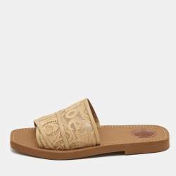 Chloe Beige Lace Woody Flat Slides Size 38