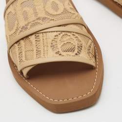 Chloe Beige Lace Woody Flat Slides Size 38