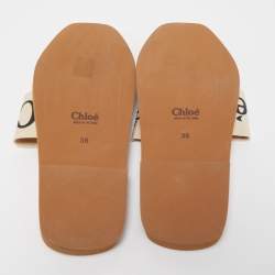 Chloe Off White Logo Print Canvas Woody Flat Slides Size 38