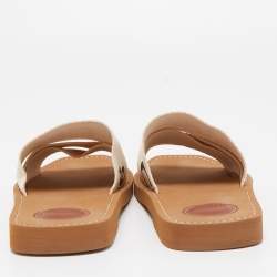 Chloe Off White Logo Print Canvas Woody Flat Slides Size 38
