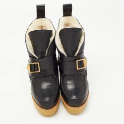 Pre Owned Chloe Black Leather Wedge Ankle Boots Size 36