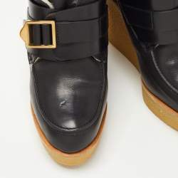 Pre Owned Chloe Black Leather Wedge Ankle Boots Size 36