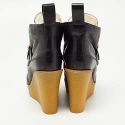 Pre Owned Chloe Black Leather Wedge Ankle Boots Size 36