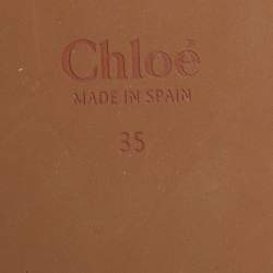 Chloe Beige Logo Print Canvas Woody Wedge Slide Sandals Size 35