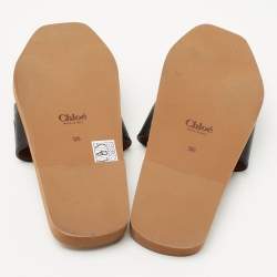Chloe Black Leather Logo Embroidered Woody Flat Slides Size 38
