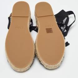 Chloe Black Canvas Ingrid Ankle Wrap Espadrille Flats Size 38