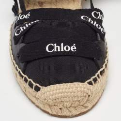 Chloe Black Canvas Ingrid Ankle Wrap Espadrille Flats Size 38