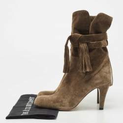 Chloe Brown Suede Tassel Tie Ankle Booties Size 38