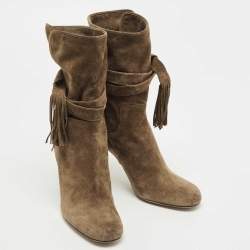 Chloe Brown Suede Tassel Tie Ankle Booties Size 38