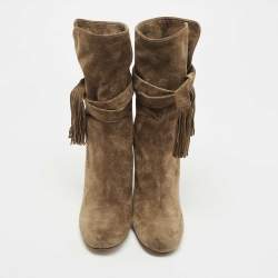 Chloe Brown Suede Tassel Tie Ankle Booties Size 38
